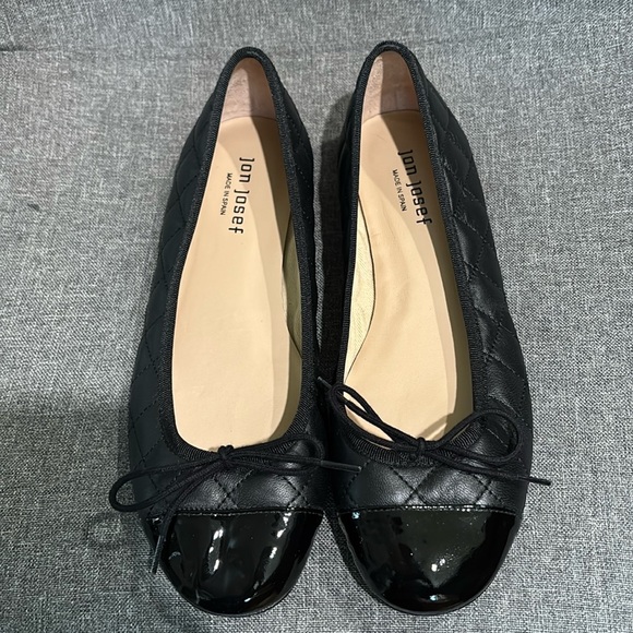 Jon Josef Belle Quilted Ballerina Flat Black Cap‎ Toe Size 8 - Picture 1 of 7